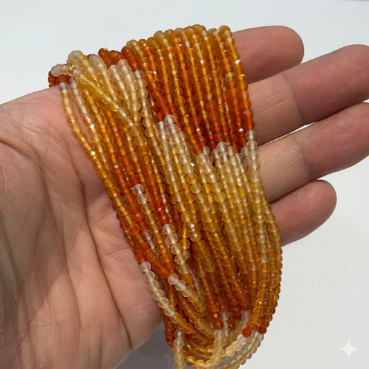 Natural Fire Opal from Mexico. 3mm faceted round beads approx 15" long