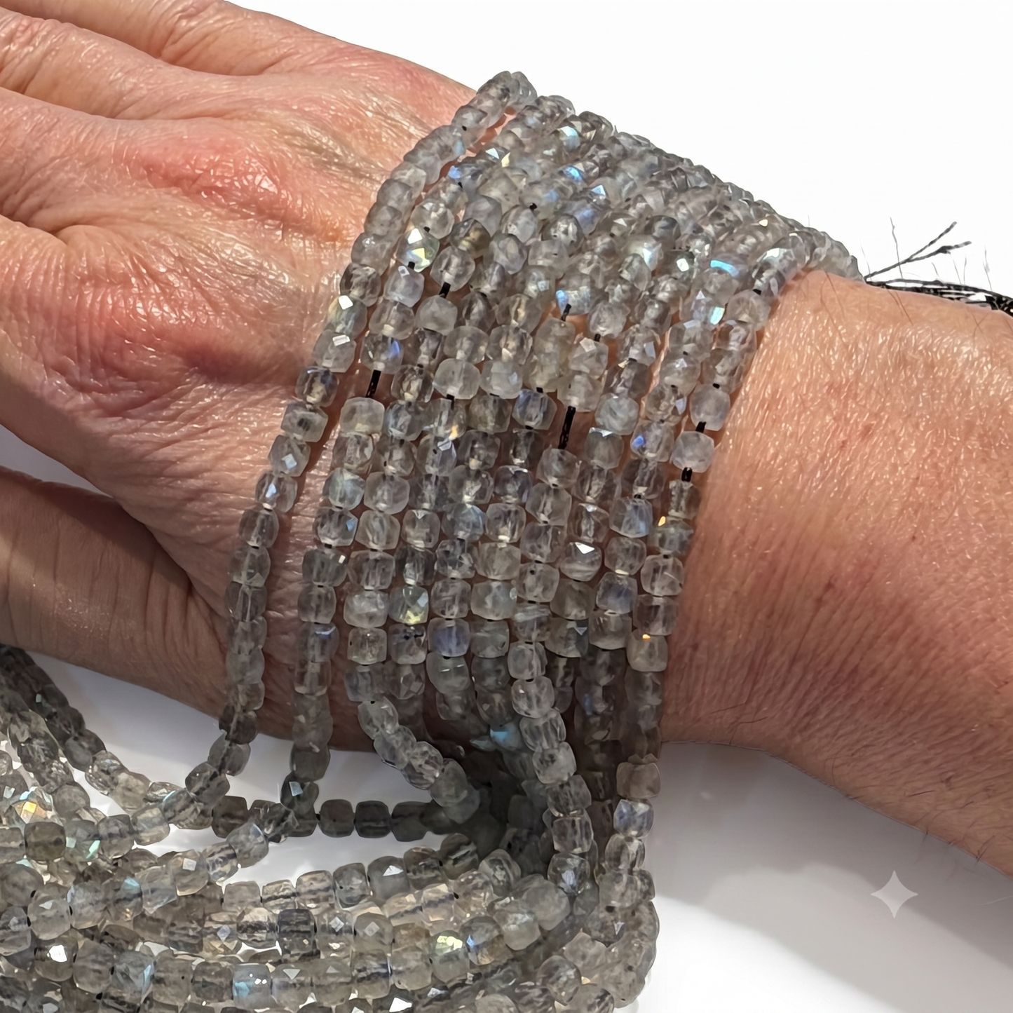 Labradorite faceted cube beads. Lots of flash! 4mm 15" strands!