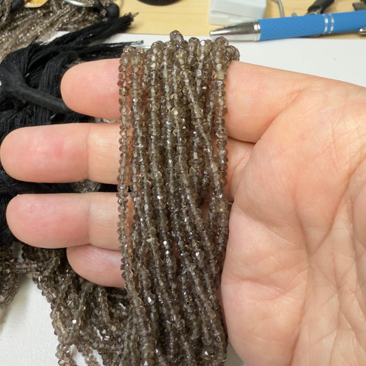 Smokey Quartz faceted beads 3.5 mm 16" natural