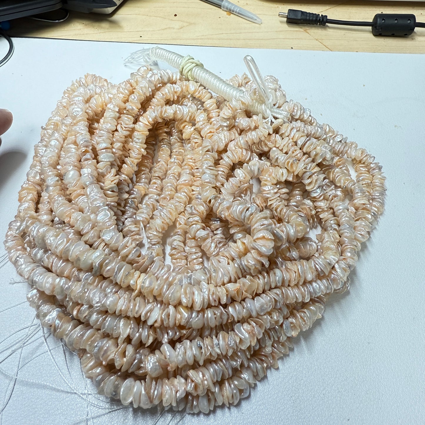 Natural Keshi Blush color pearls. Approx. 6 mm 16" strands, lots of luster