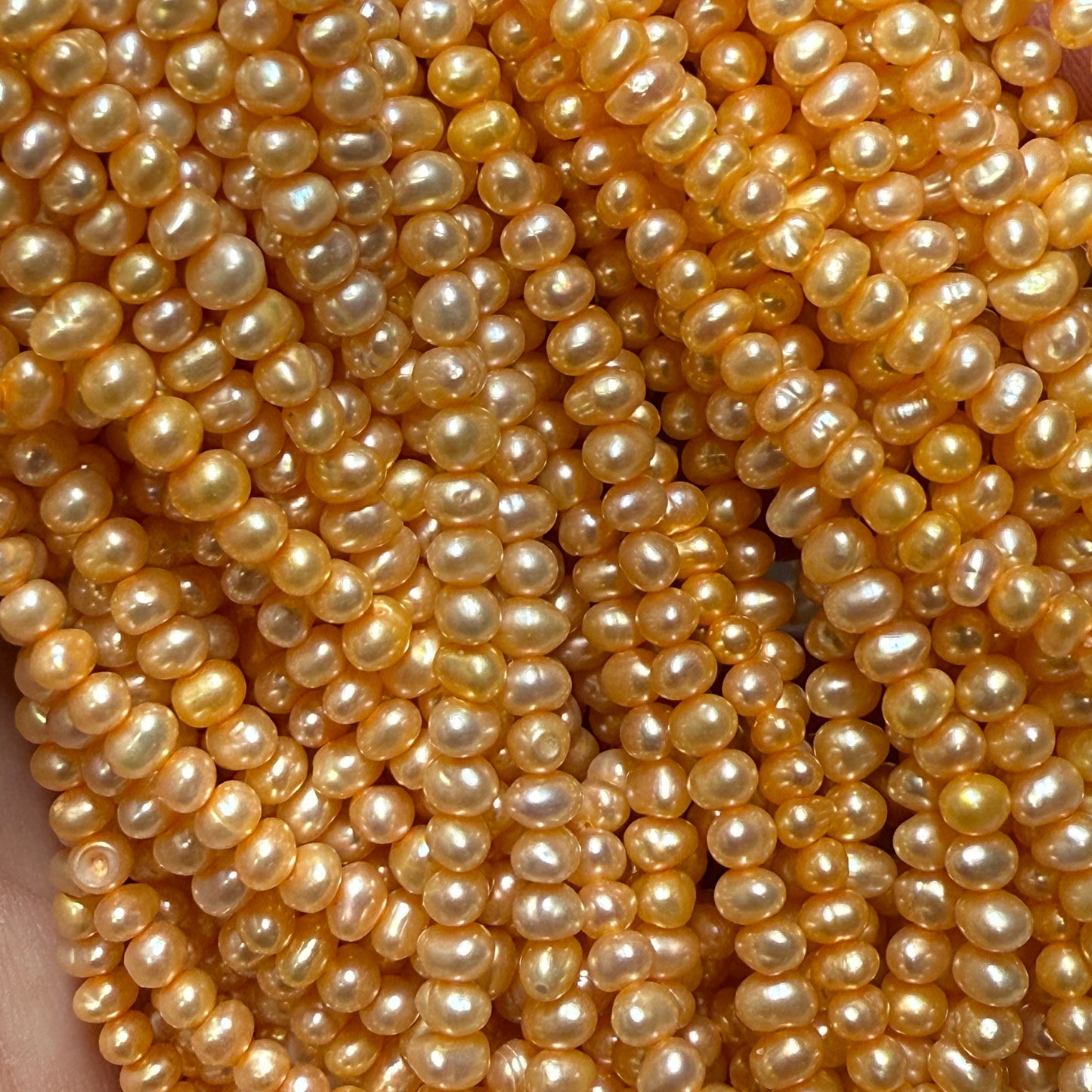 Golden Pearls 4 mm 16" strands, lots of luster