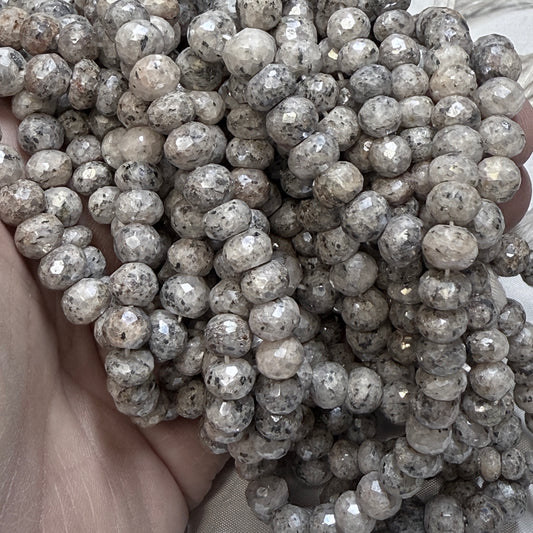 Gray Moonstone faceted with sparkle finish. approx. 8 mm 16" strands