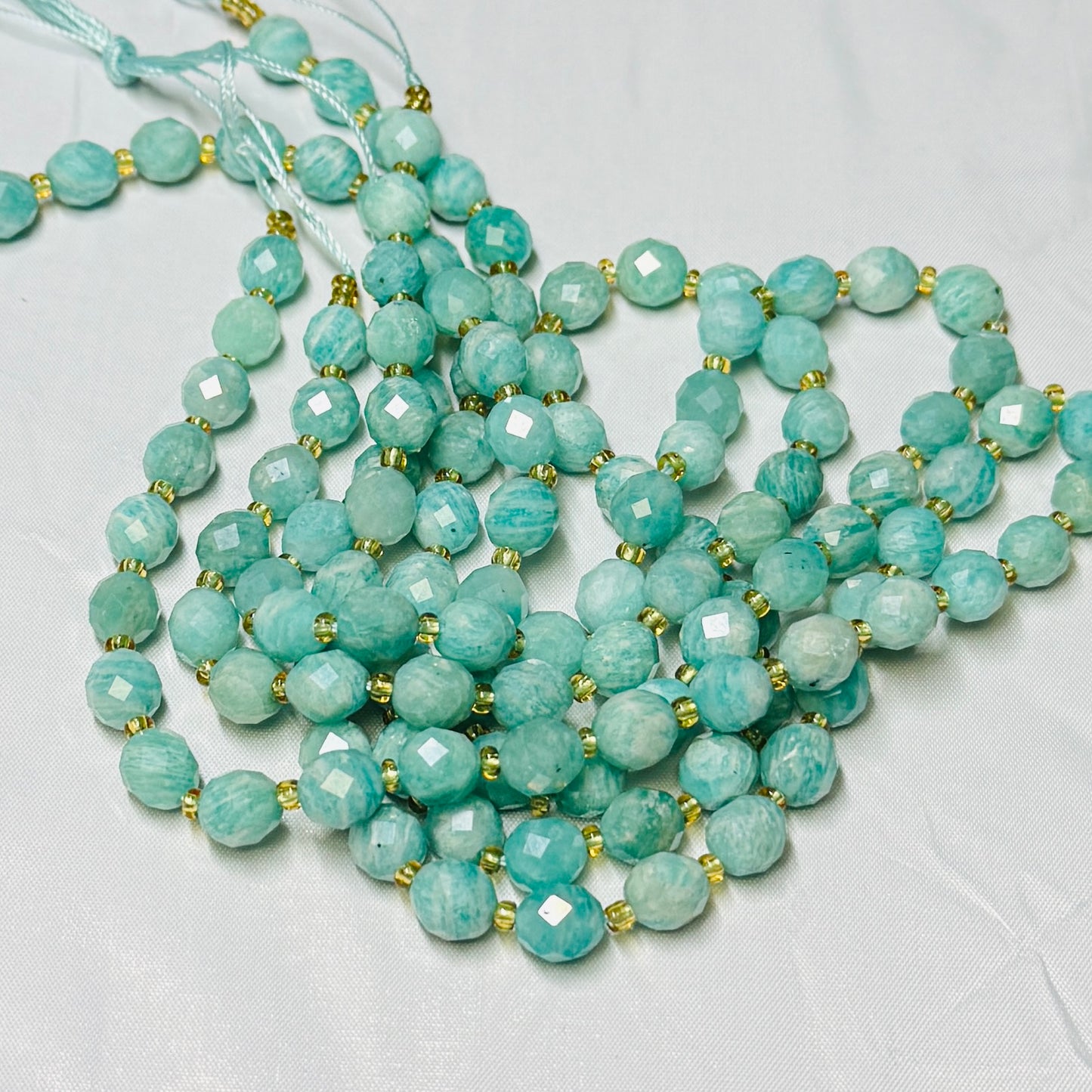Amazonite 6x8 faceted olive shape, 16" strands all natural