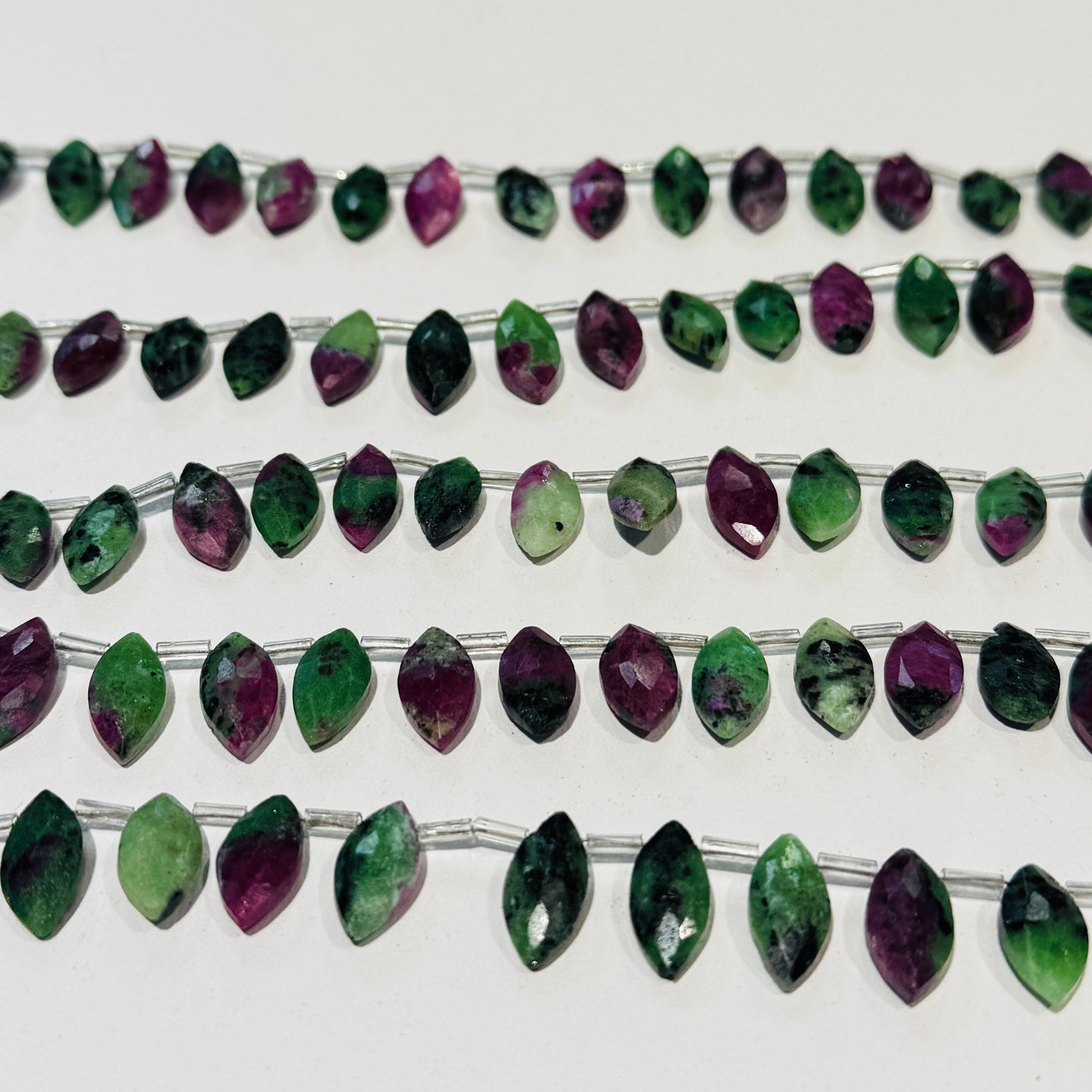 Ruby Zoisite Faceted Marquise Briolettes, approx 7x14 7" top quality!