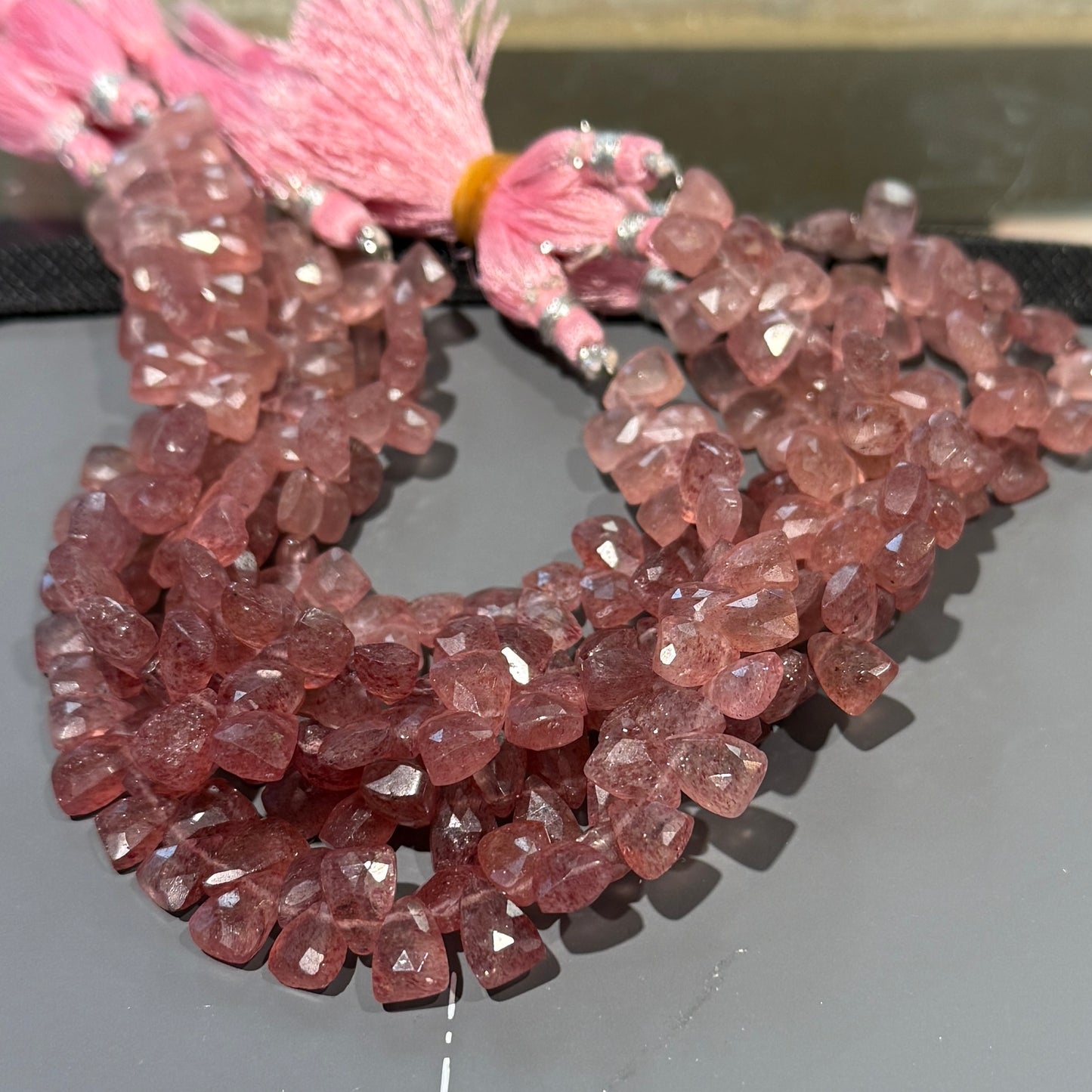 Strawberry Quartz faceted trapezoid briolettes approx 7" strands AAA quality