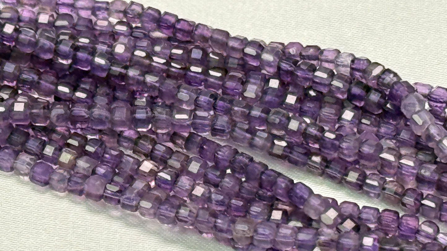 Genuine amethyst Faceted cubes 3mm 15" strands