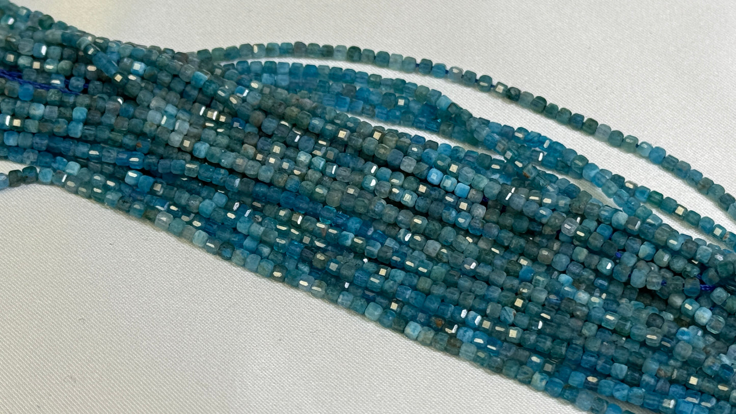 Apatite Beads 2mm Faceted Cubes 15" strands