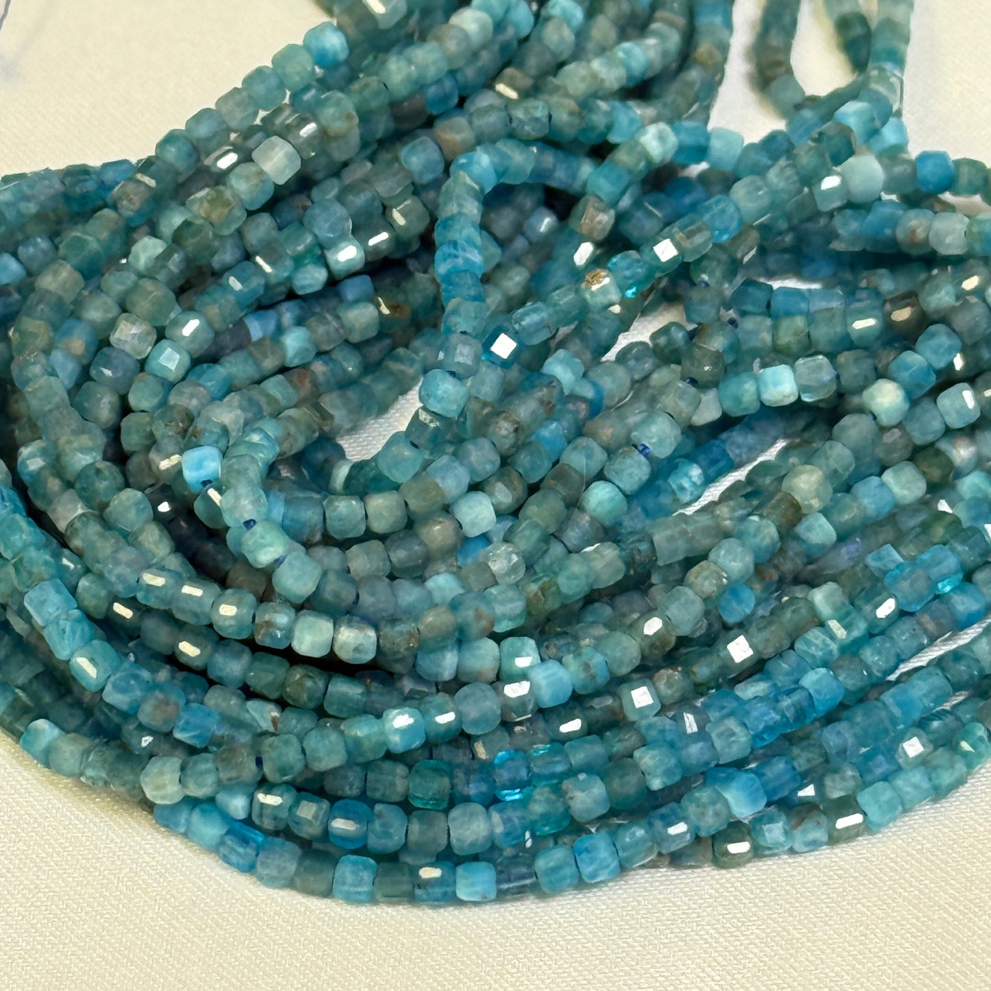Apatite Beads 2mm Faceted Cubes 15" strands