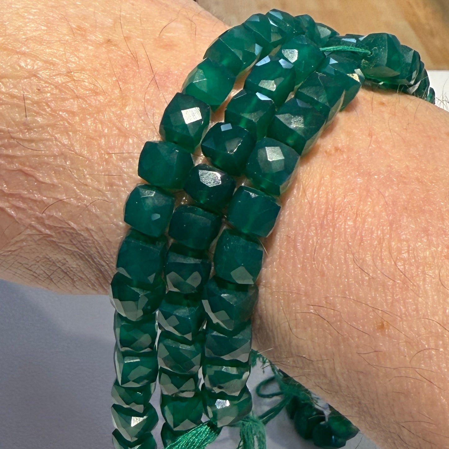 Green Onyx Faceted Cubes 7 mm approx 8" long