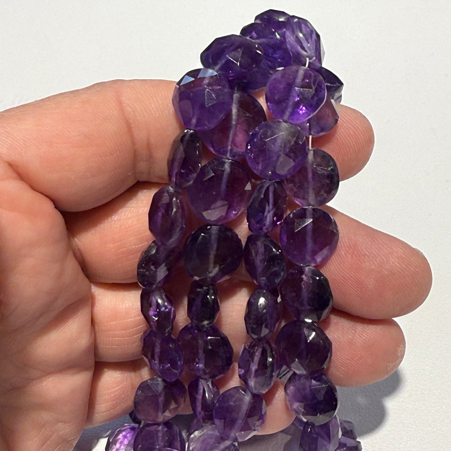 Amethyst Faceted Coin shaped beads approximately 11mm 8" strands, all natural!