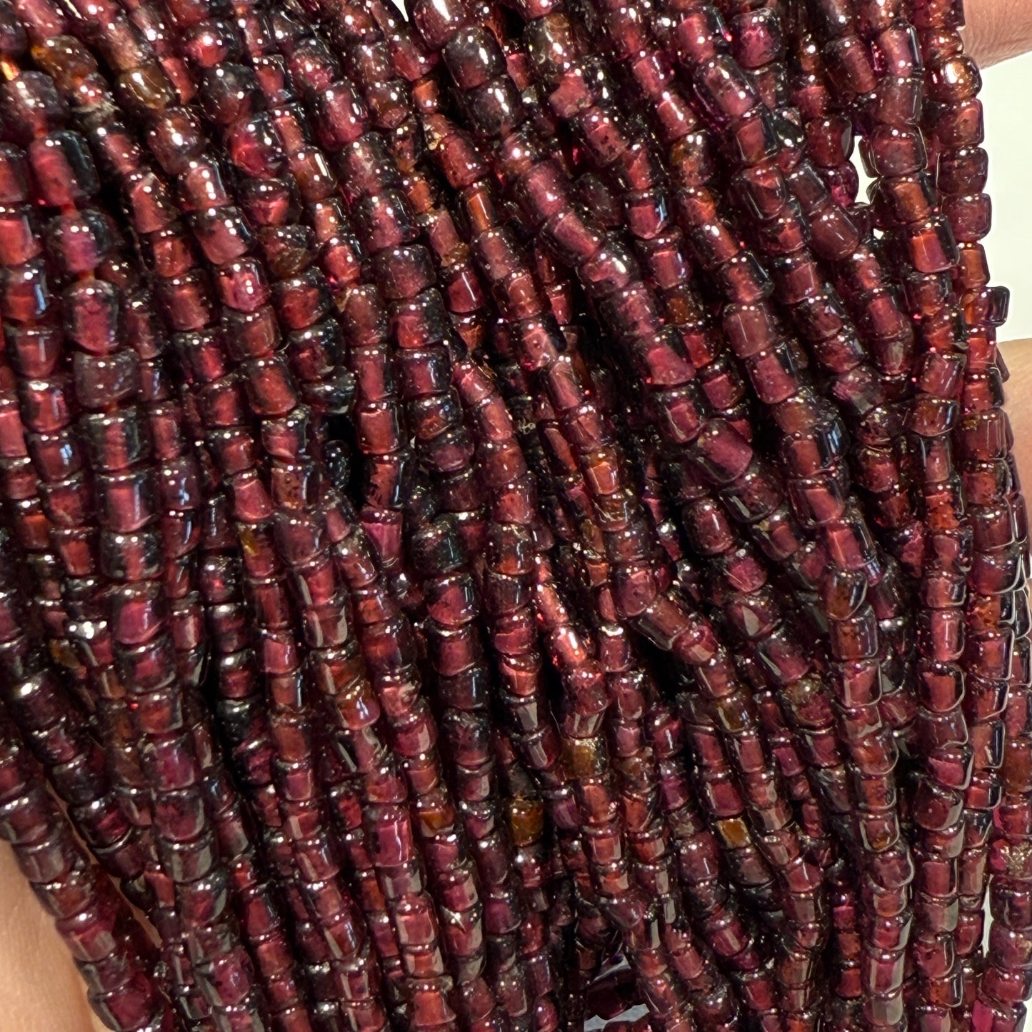 Garnet Rod shaped Beads. 3x4mm 15" strands