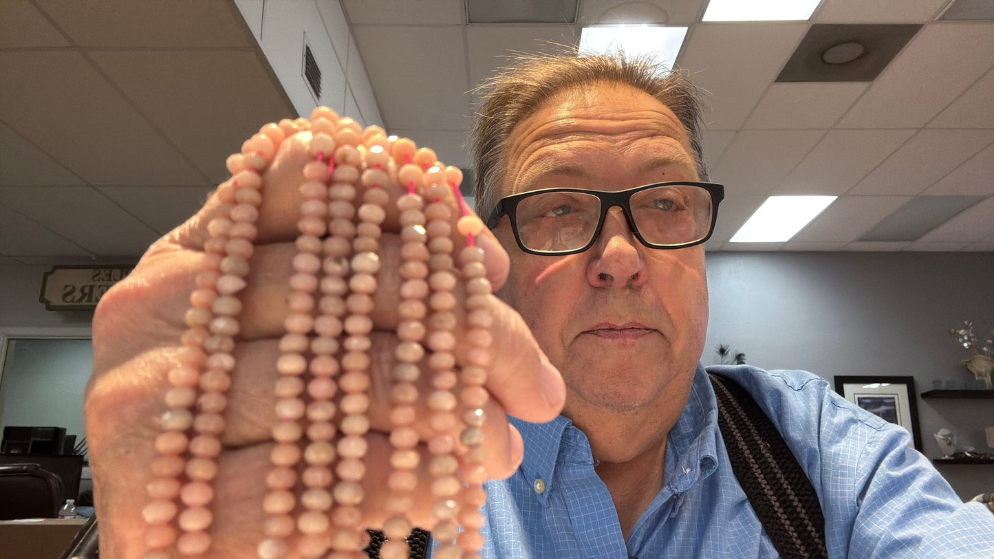 Pink Peruvian Opal faceted 5 mm roundels, 15" strands all natural