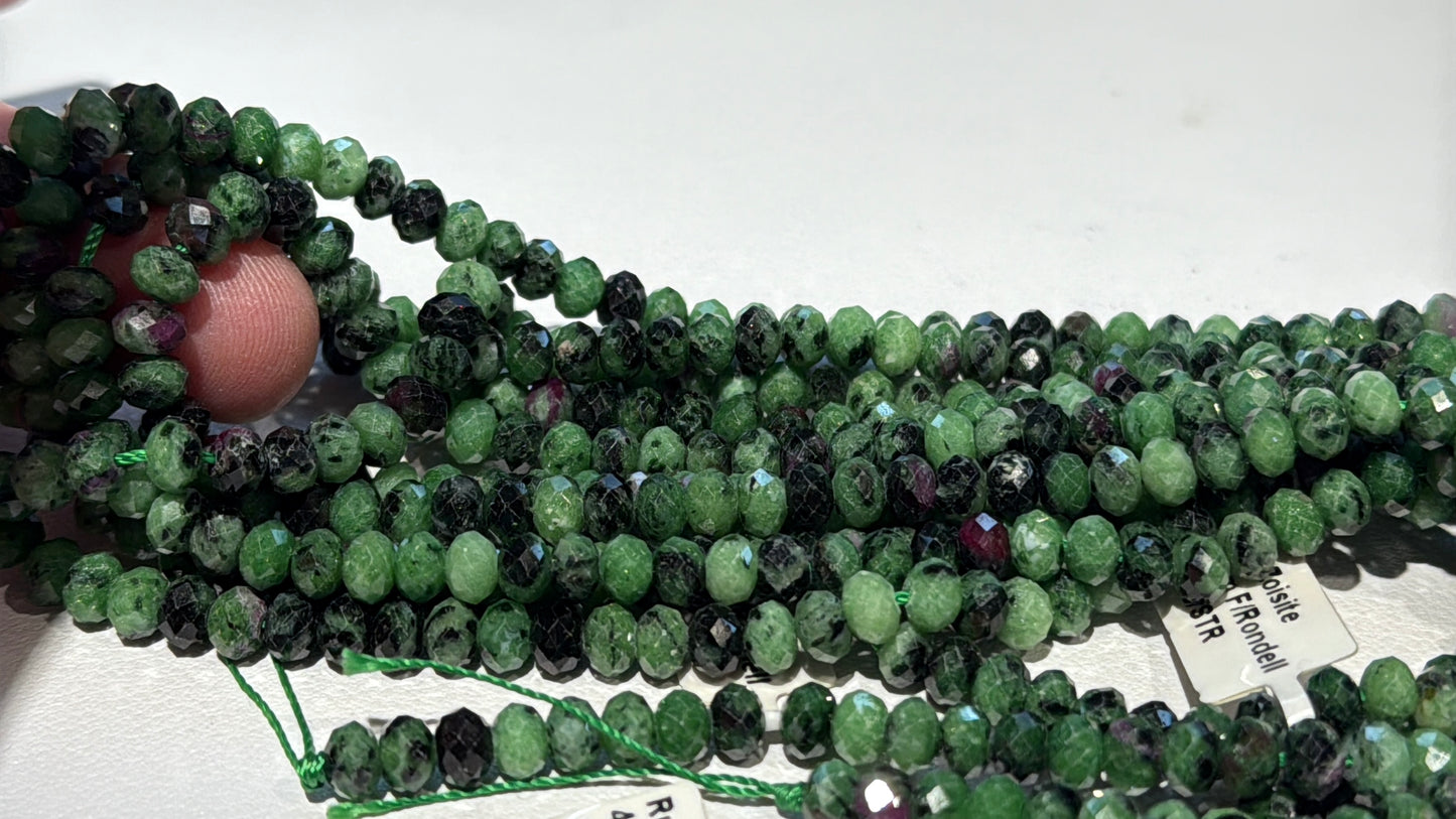 Ruby in Zoisite faceted roundels 4x6mm 15" strands, all natural