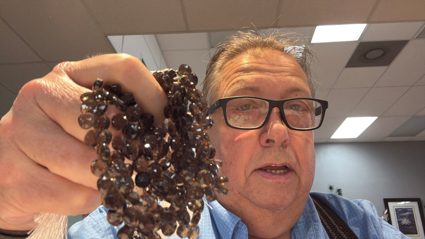 Smokey Quartz Briolettes faceted approx 8" 7 mm