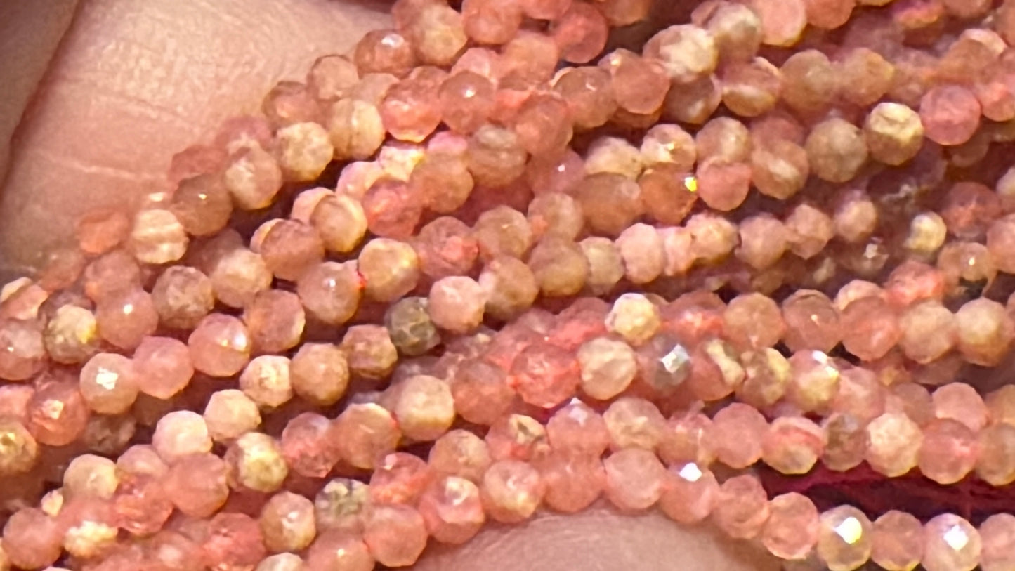 Rhodochrosite faceted round beads approx 2 mm 15" strands from Argentina!