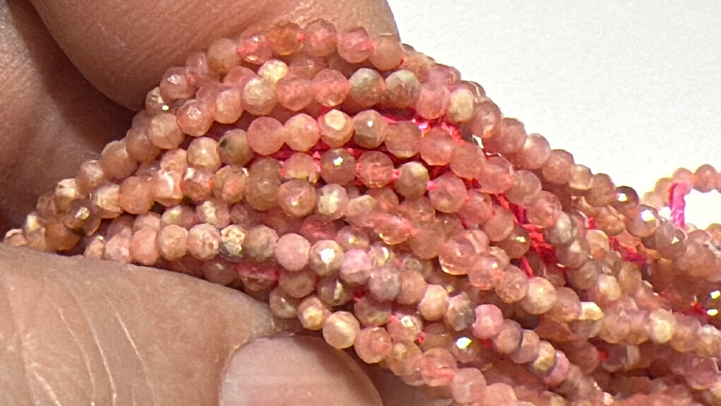 Rhodochrosite faceted round beads approx 2 mm 15" strands from Argentina!