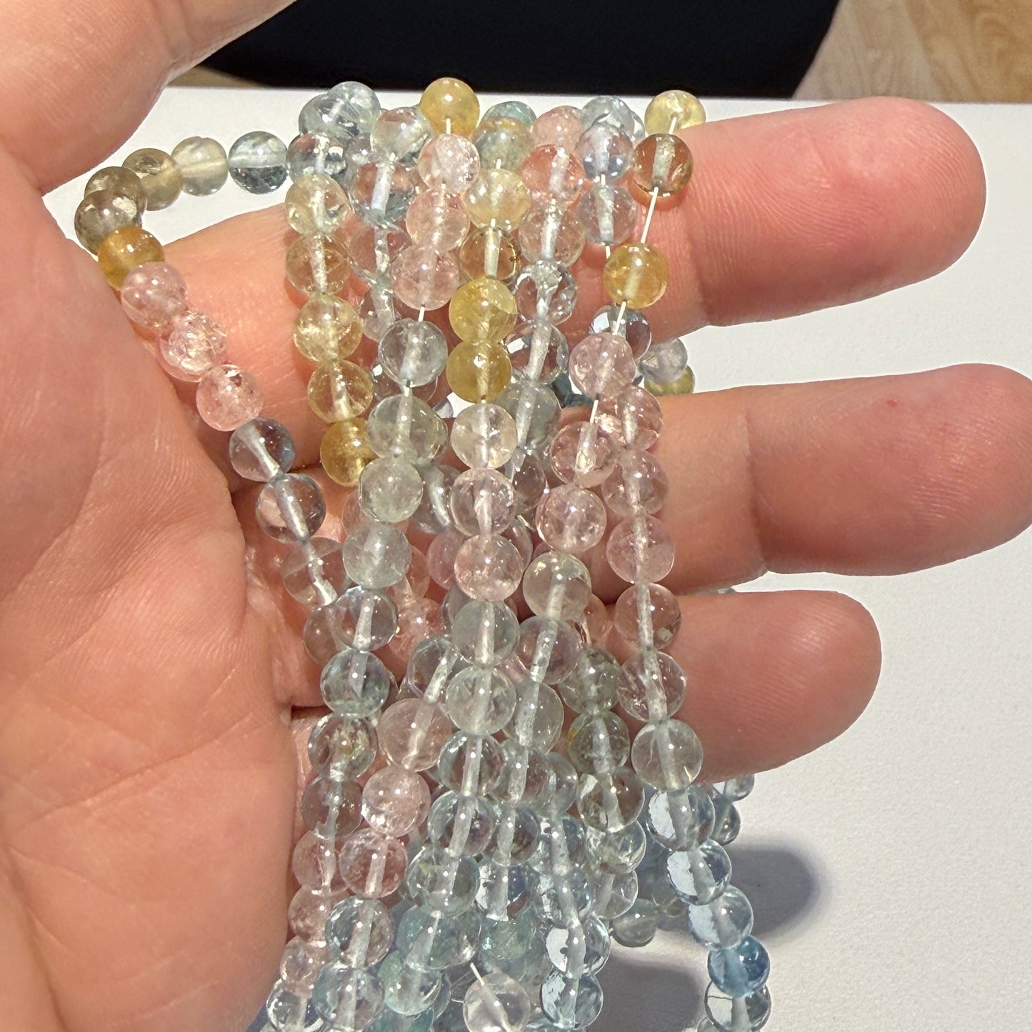 Aquamarine/Morganite/Golden Beryl mix 5 mm 15" strands! Top Quality