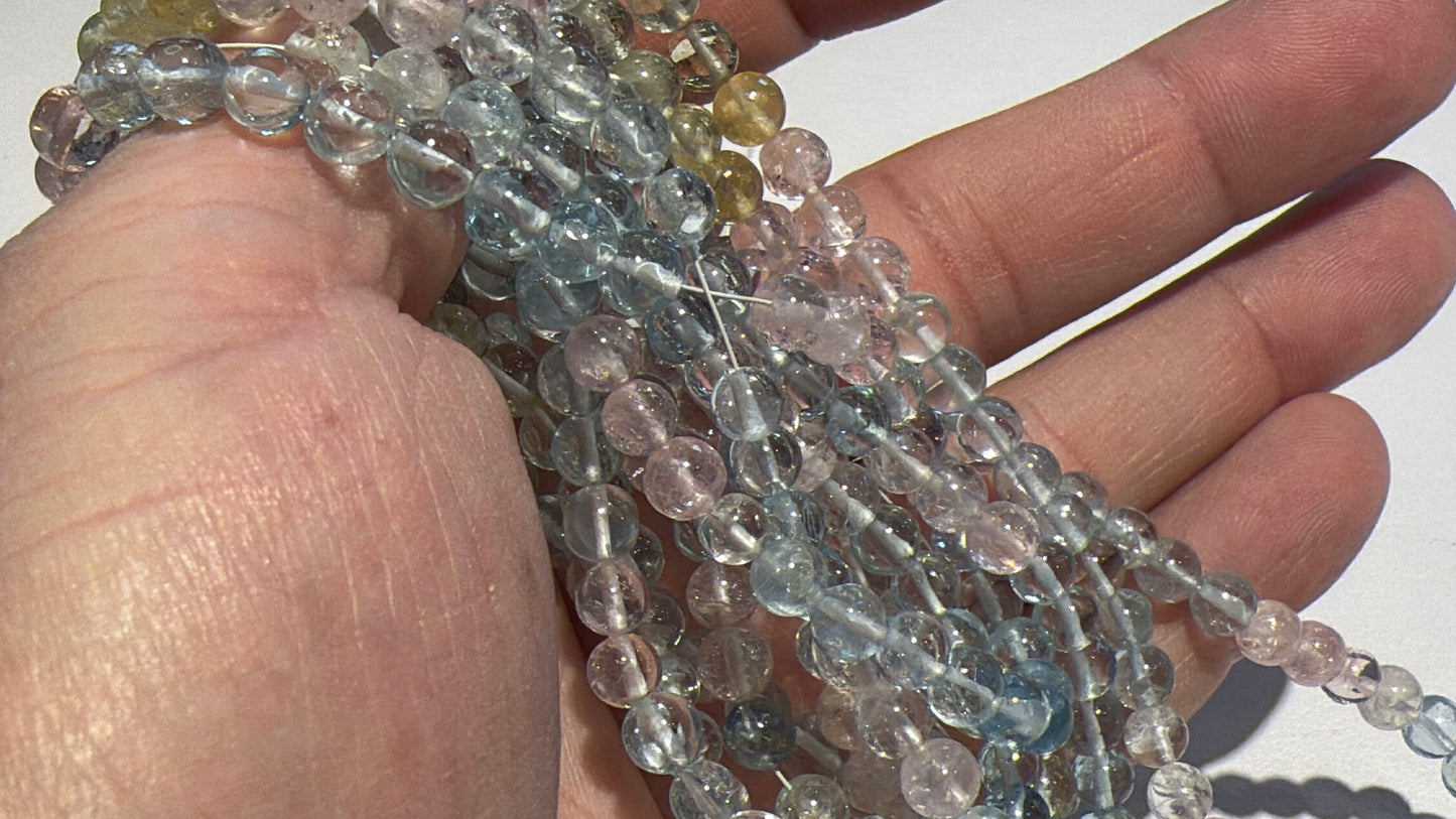 Aquamarine/Morganite/Golden Beryl mix 5 mm 15" strands! Top Quality