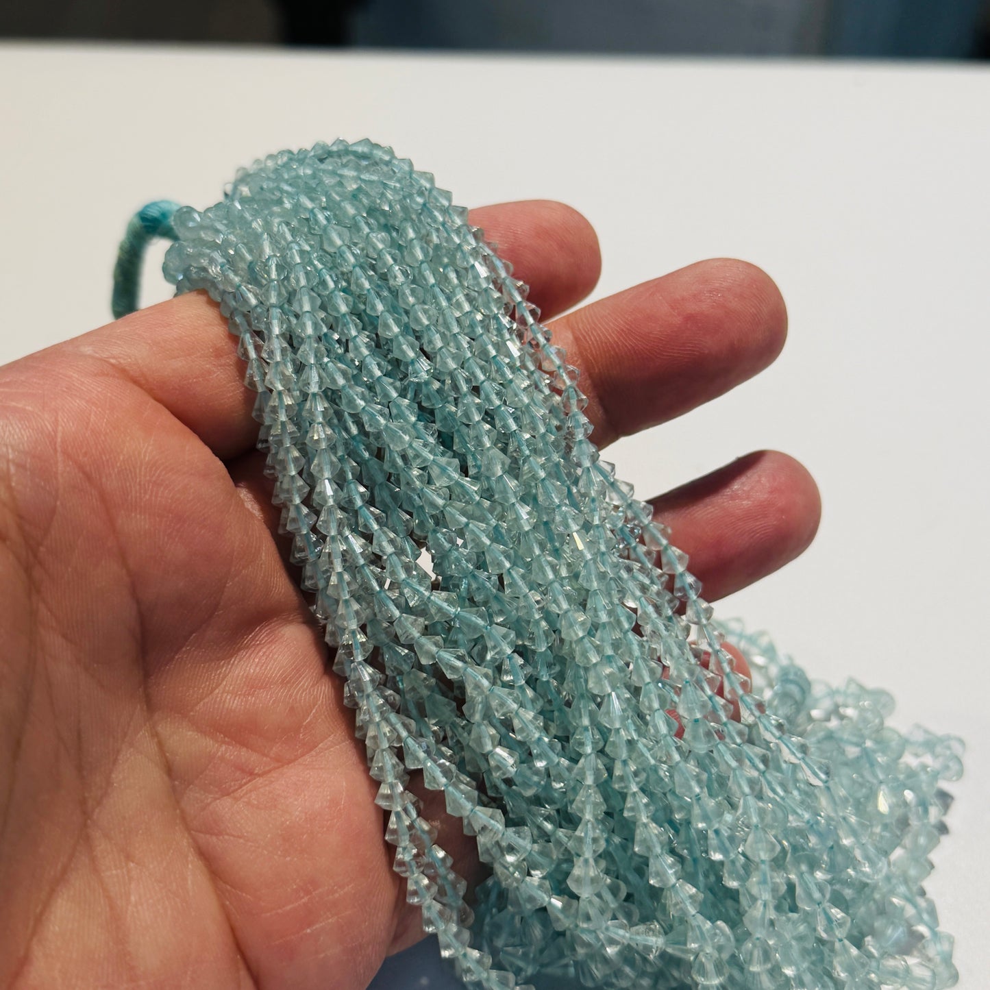 Genuine Aquamarine Faceted Diamond Shape 3-4mm graduated 15" strands