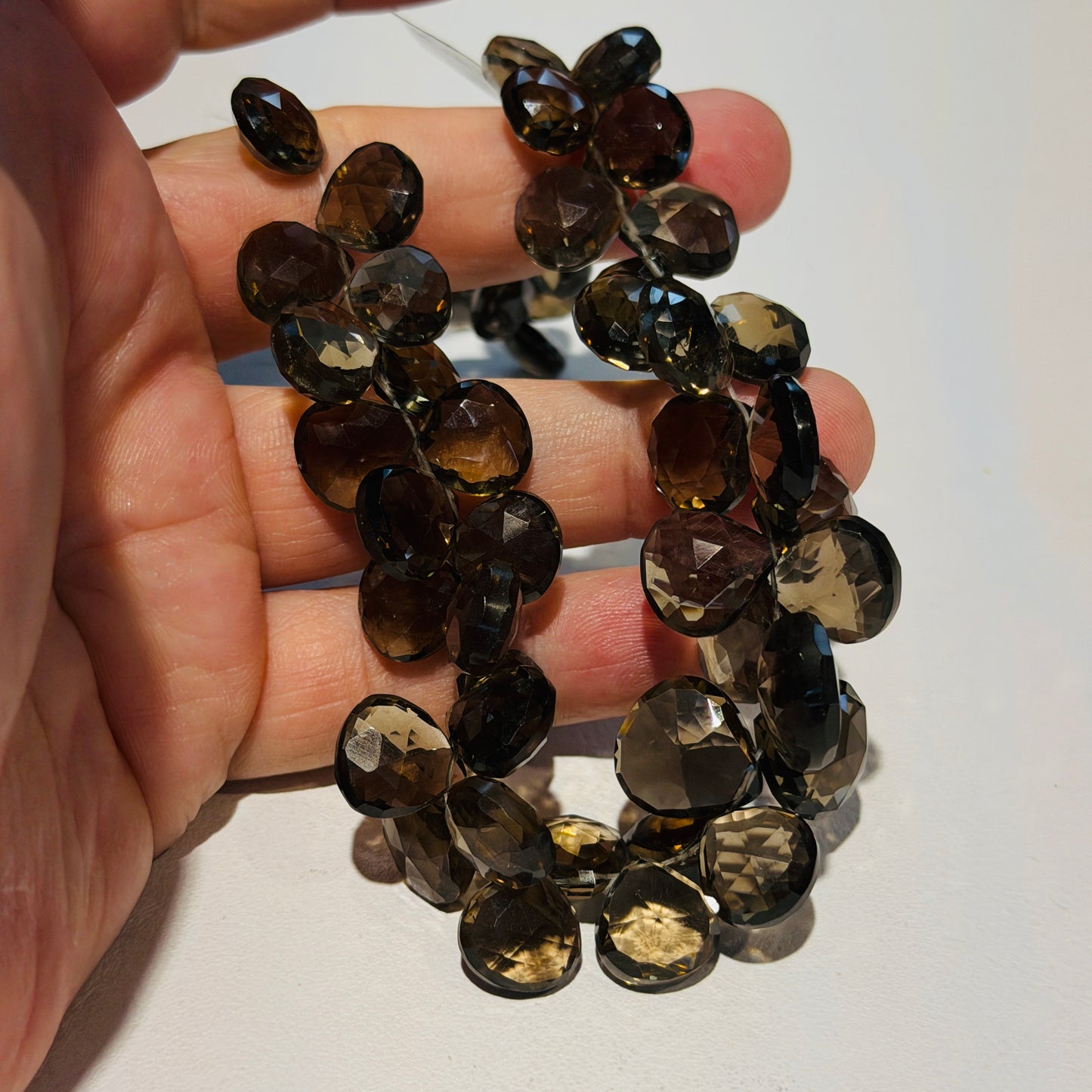 Smokey Quartz Briolette paddles, approx 10mm, 10" strand