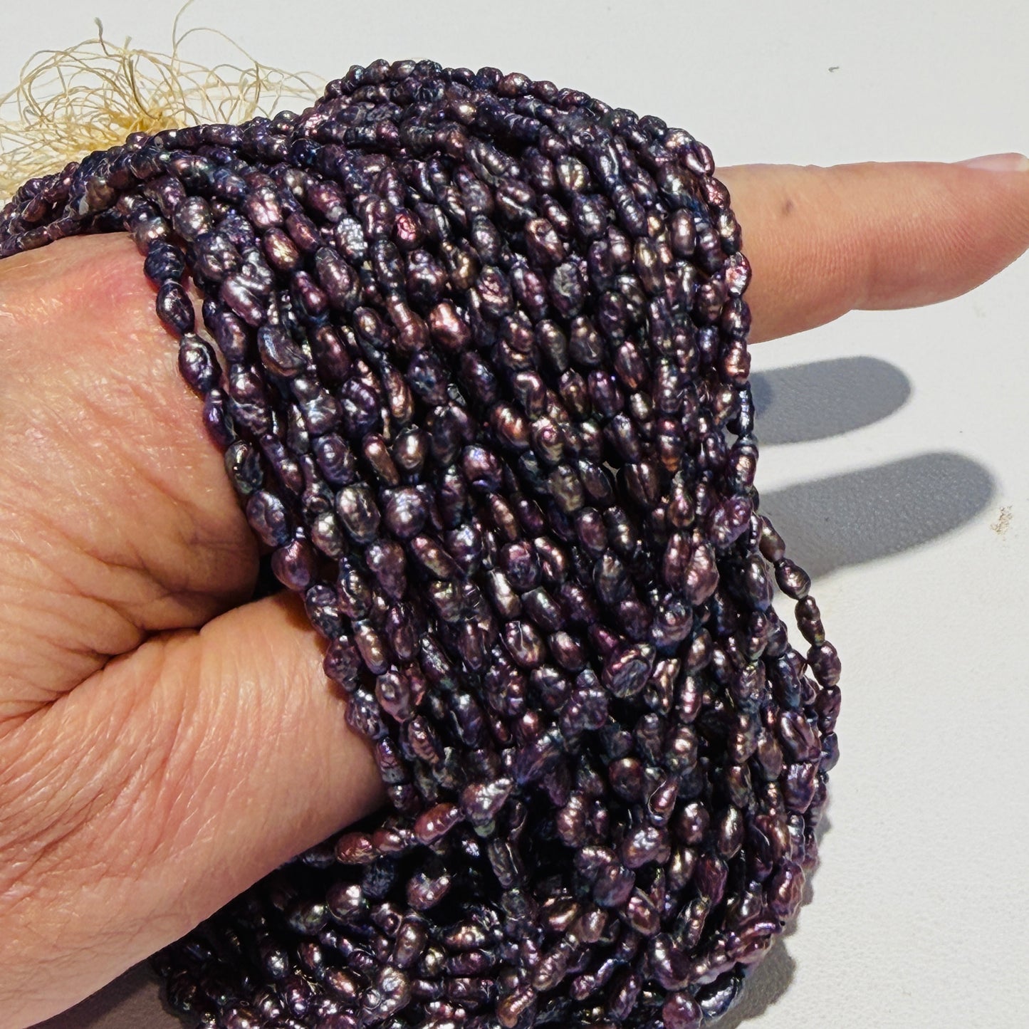 Keshi Rice Pearls, Peacock Purple color, approx 15" 2x4mm, 2 Strands for $10!