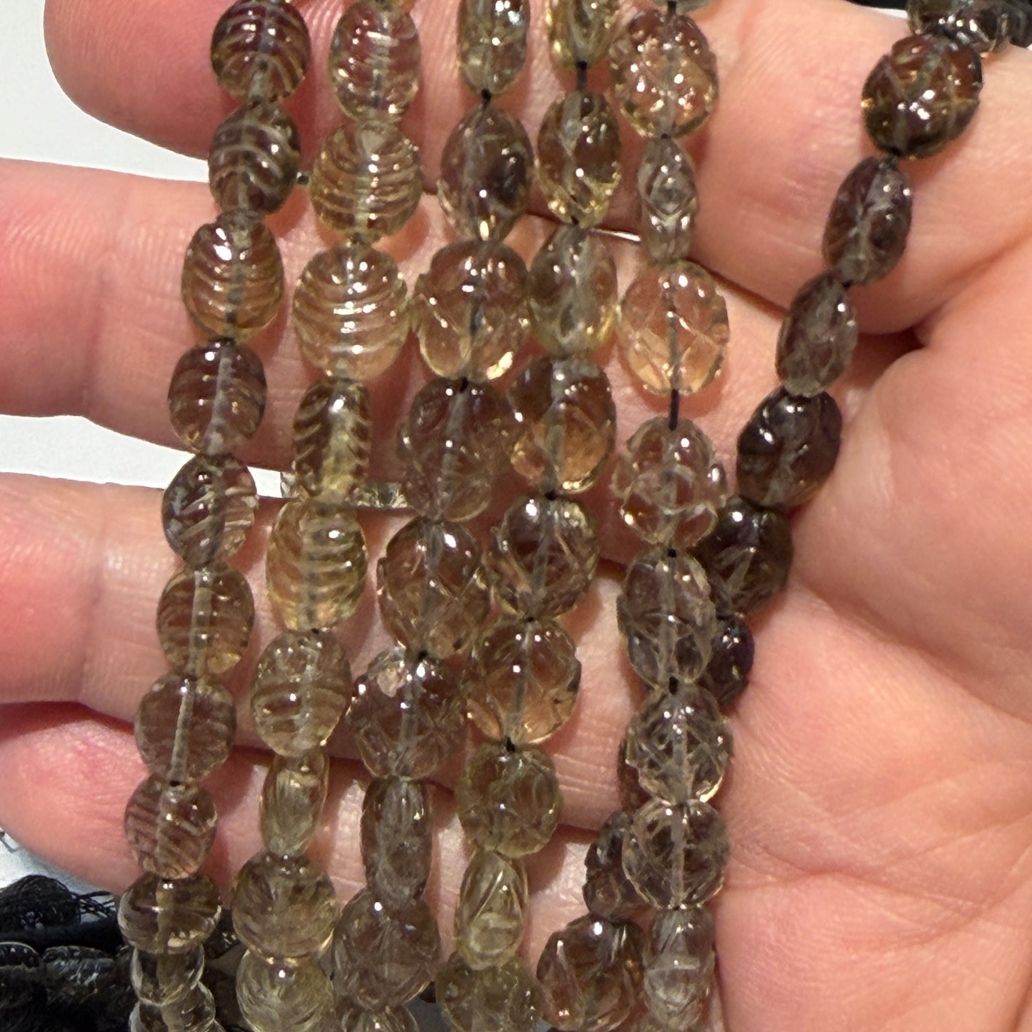 Carved Smokey Quartz Beads, approx. 15" strands