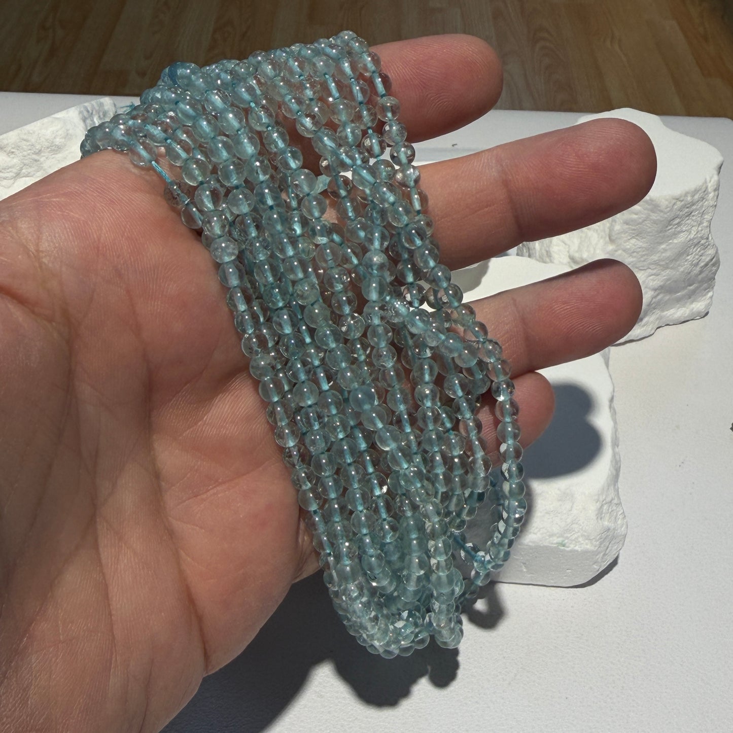 Aquamarine 4mm Round Beads. Approx 15" strands, Nice Quality