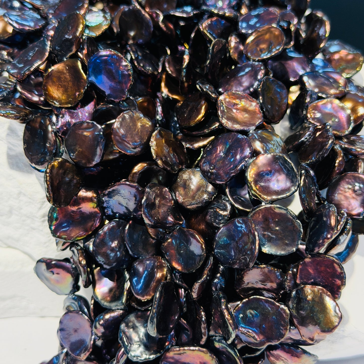 Premium Peacock color Keshi Pearls 10-14mm, 15" strands. AAAA Quality