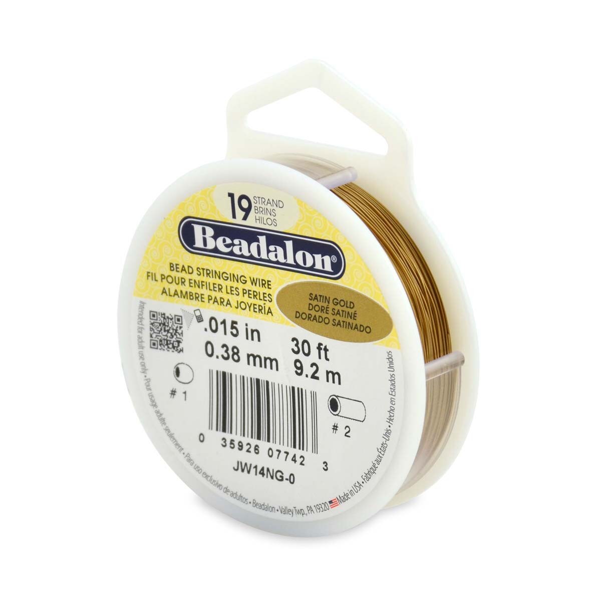 BEADALON 19STRD .015 SAT GOLD 30FT