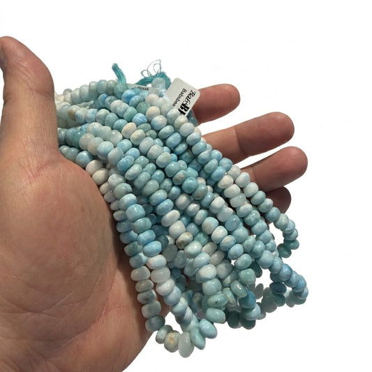 Natural Larimar Roundels, approx 7mm, 14" stands.Really good examples of Larimar! $49 a strand