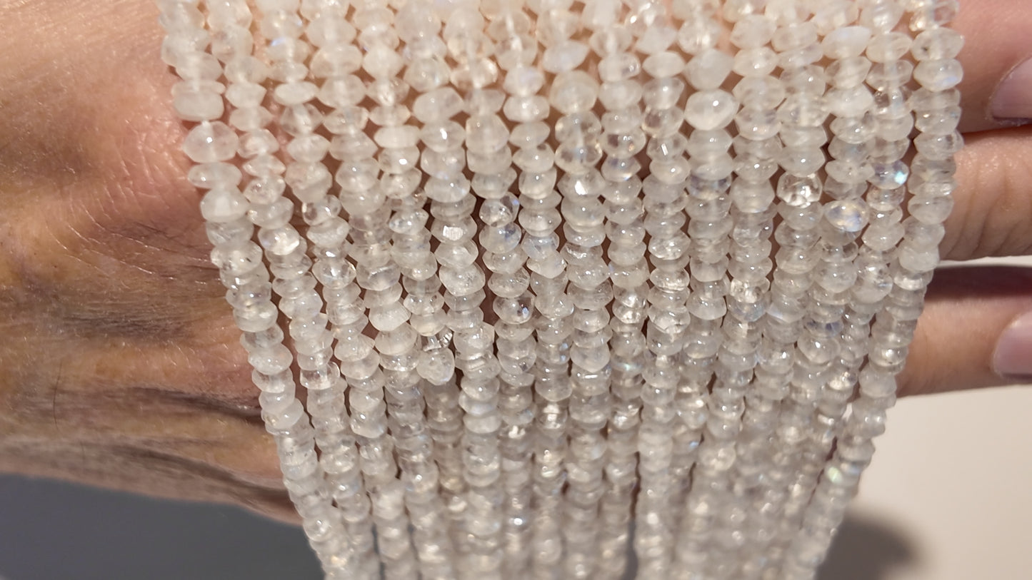 Rainbow Moonstone Rondels 3-4mm 16" strands, hand cut