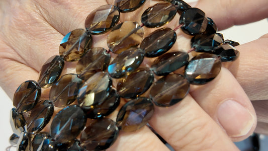 Natural Smokey Quartz Faceted Flat Oval Beads approx 10x14 15" strands $10 a strand