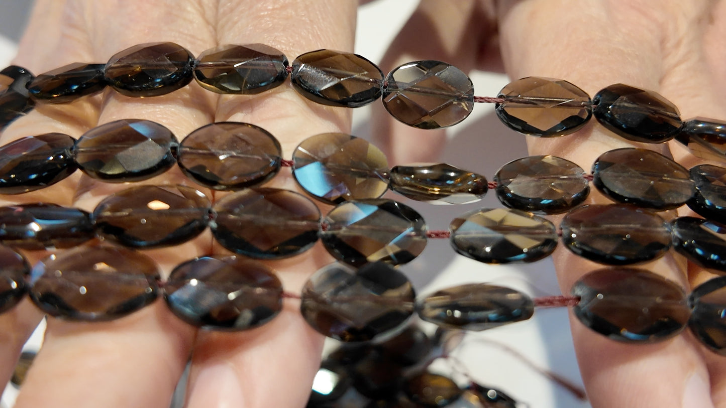 Natural Smokey Quartz Faceted Flat Oval Beads approx 10x14 15" strands $10 a strand