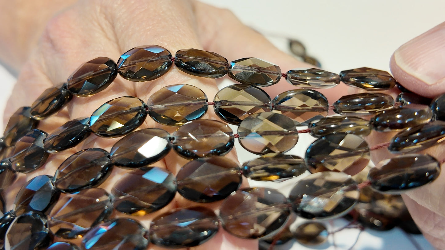 Natural Smokey Quartz Faceted Flat Oval Beads approx 10x14 15" strands $10 a strand