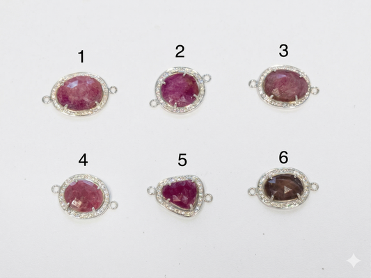 Genuine Ruby, Sterling Silver, and clear sapphire Connectors, approx 30mm