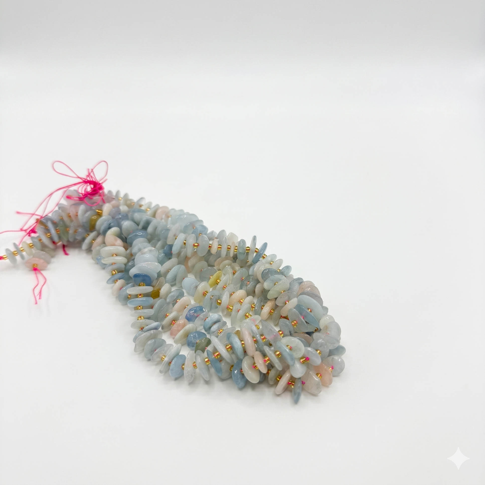 Beaded necklace with multicolored beads on a white background