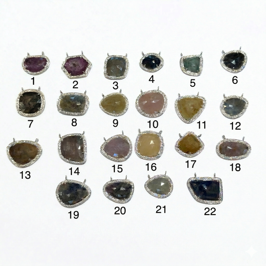 Sterling Silver and Sapphire Connector Pendants.