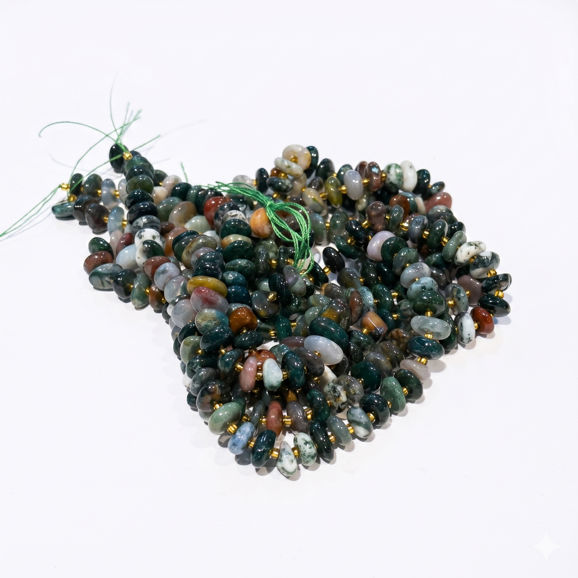 Multicolored bead string on a white background