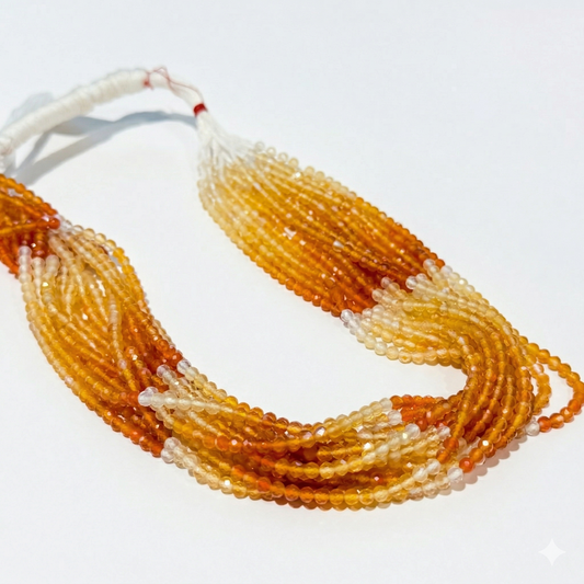 Natural Fire Opal from Mexico.  3mm faceted round beads approx 15" long