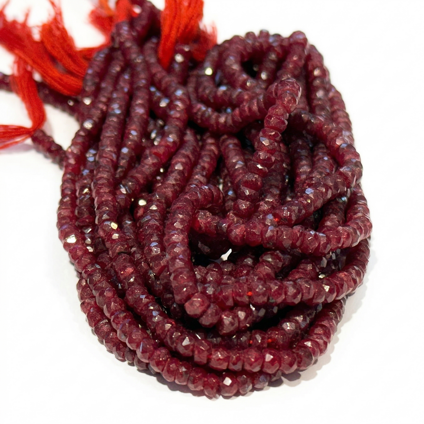 Rubies faceted roundels 3-4mm 15" strands