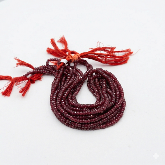 Rubies faceted roundels 3-4mm 15" strands