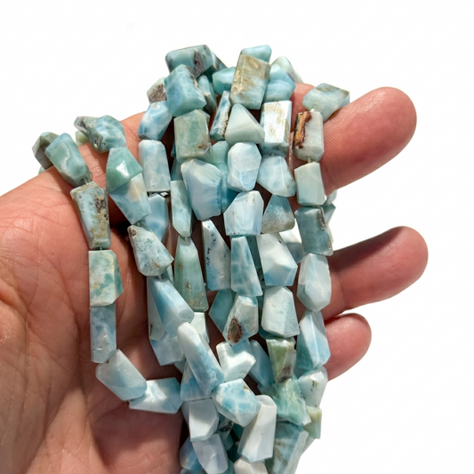 Larimar Chunks!  16" strands with flat sides.  From Dominican Republic!