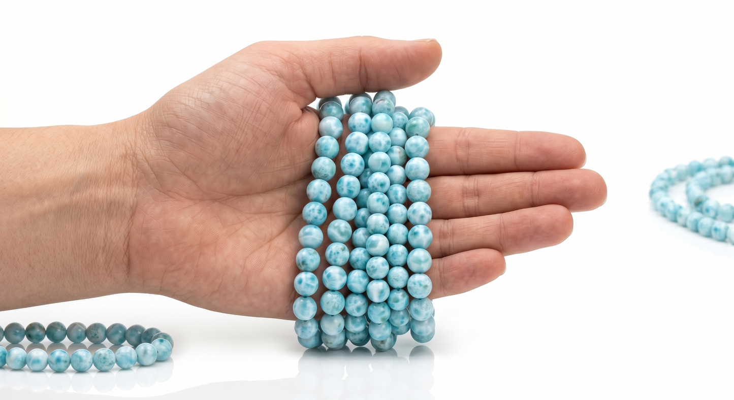 Larimar Round Beads.  Approx 8mm 15" strands, nice quality