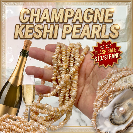 Keshi Pearls Champagne Color approx 8mm  15" strands, lots of luster!