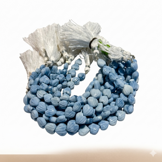 Blue Opal Hand Carved Heart Beads approx 10mm, 7" from Madagascar!