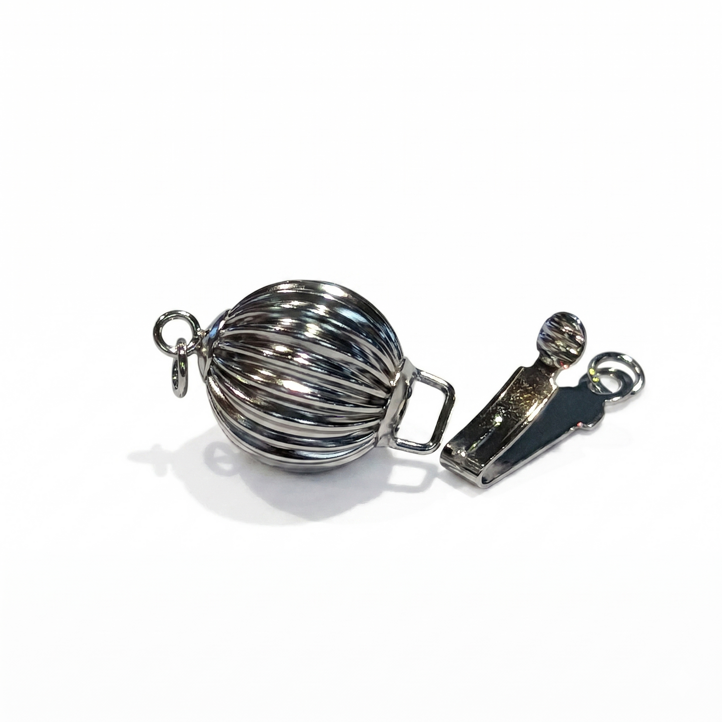 Sterling Silver Non Tarnish 10.0MM CORRUGATED BEAD CLASP W / RINGS RH