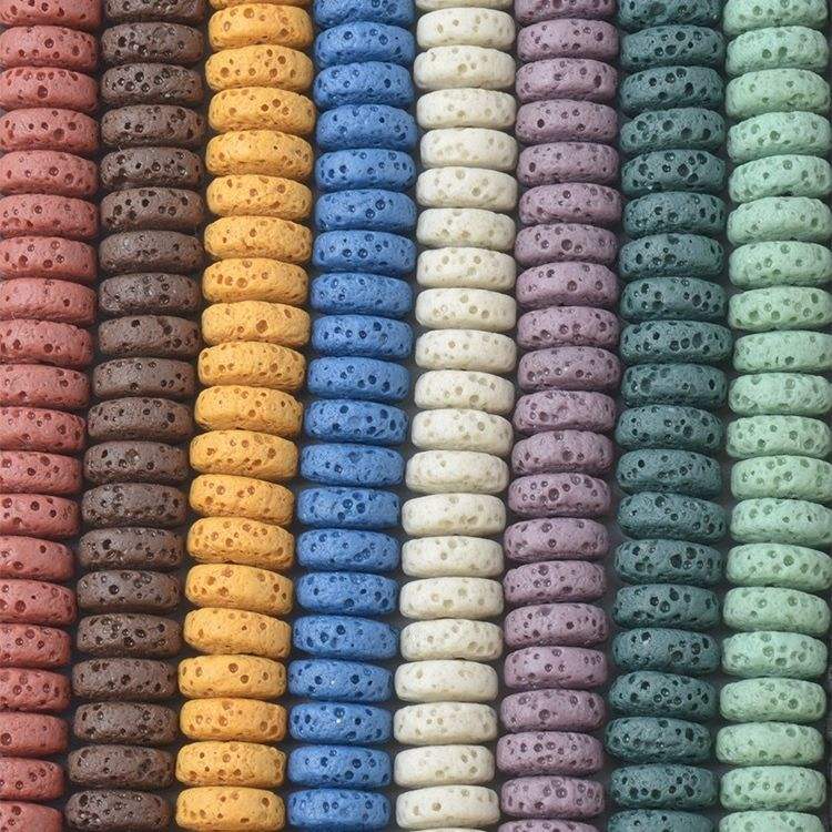 Lava Volcanic Rock Rondelle Mixed Color Flat Disc Spacer Beads approx 3x8 8" strands