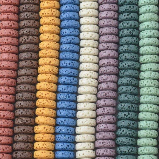 Lava Volcanic Rock Rondelle Mixed Color Flat Disc Spacer Beads approx 3x8 8" strands