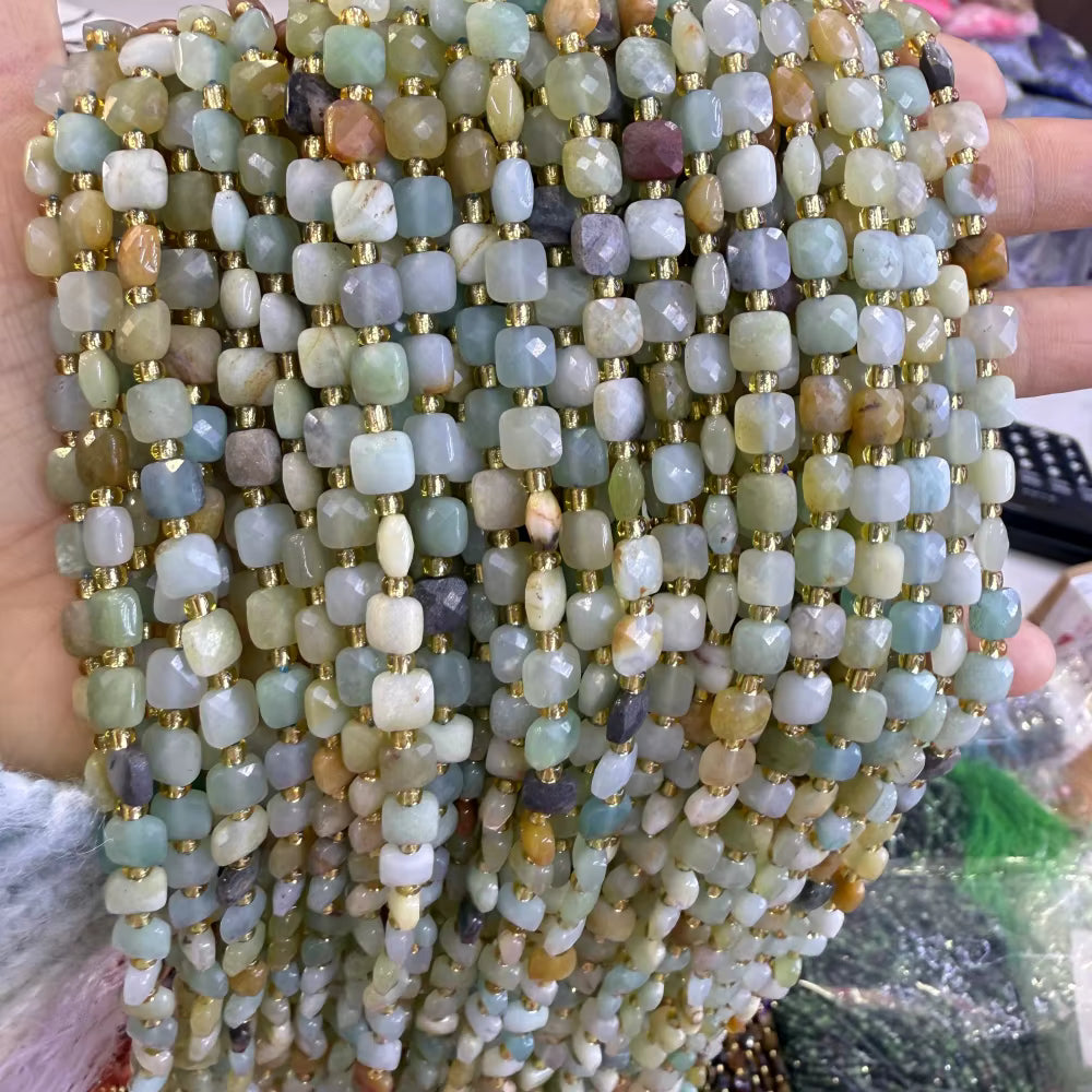 New 6mm Square Faceted Gemstone Beads 23 beads on a strand!
