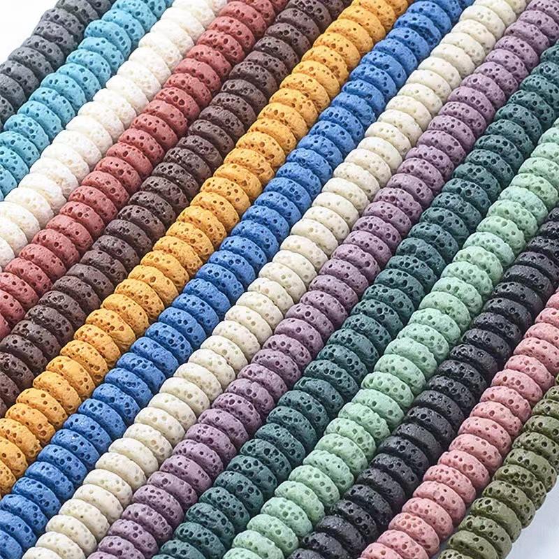 Lava Volcanic Rock Rondelle Mixed Color Flat Disc Spacer Beads approx 3x8 8" strands